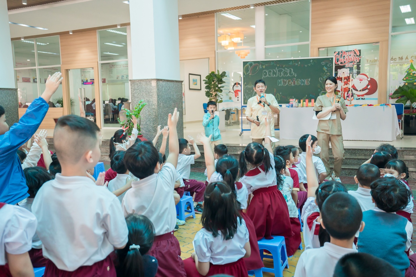 Practicing oral care skills with Japanese dentists